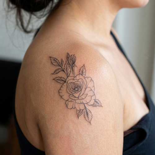 Tatouage femme rose grand format au jagua et dure jusqu’à 2 semaines