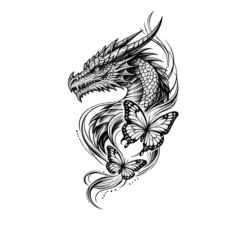Tatouage dragon et papillon